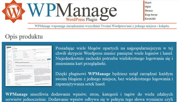 realizacja: strona produktu pluginu do Wordpress